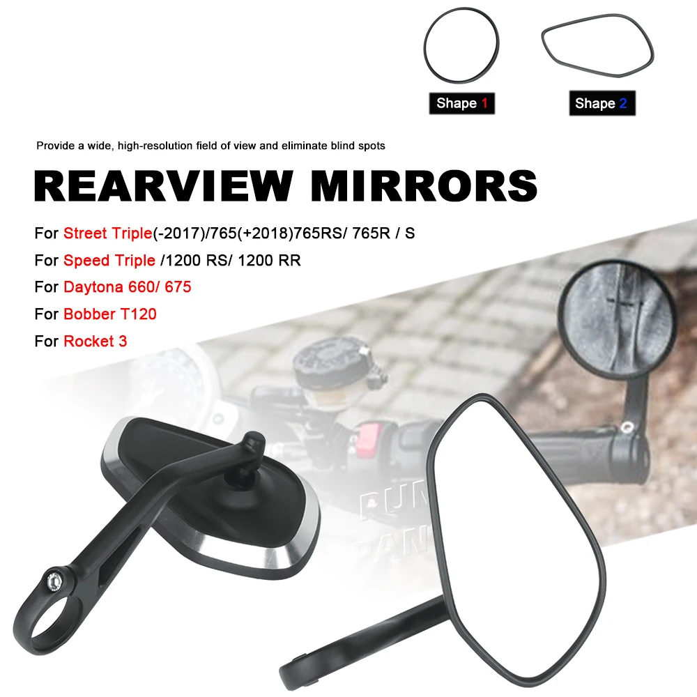 

New Motorcycle Handlebar Rearview Side Mirrors Bar End Mirror Kit For Street Triple S 765 765RS 765R Bobber T120 Daytona 660 675