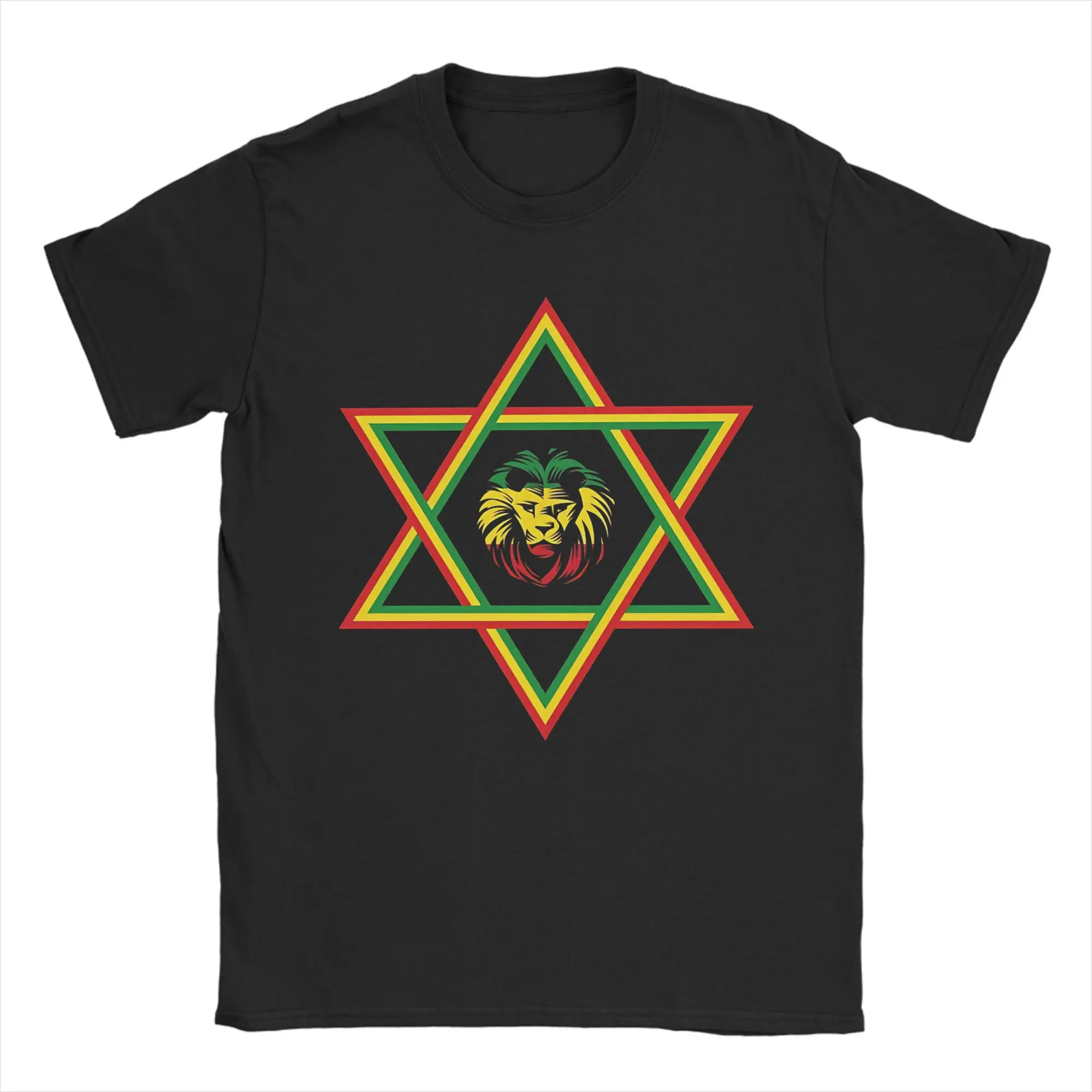 Rasta Lion Of Judah Star Of David T-Shirt Cool T-Shirts Short Sleeve Funny Tops Summer 100 Cotton Comfortable Oversized Tees