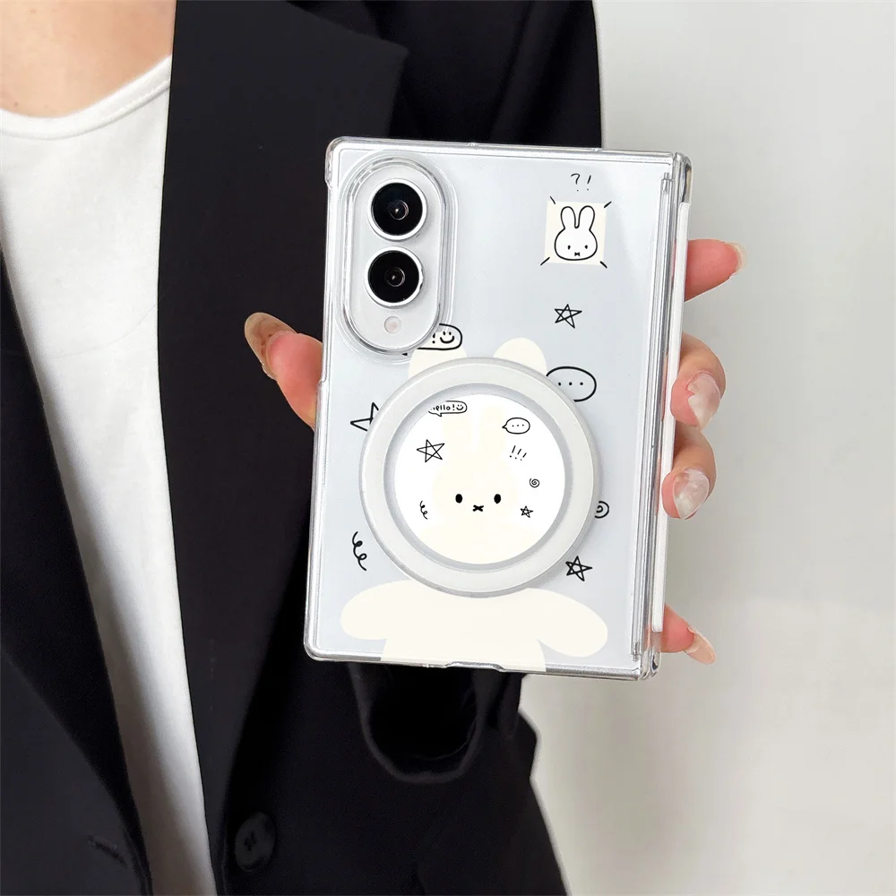 Cute Doodle Sketch Rabbit miffy Magnetic Phone Case For Samsung Galaxy Z Fold 8 Ultra Z Flip 8 Star Cartoon Shockproof Cover