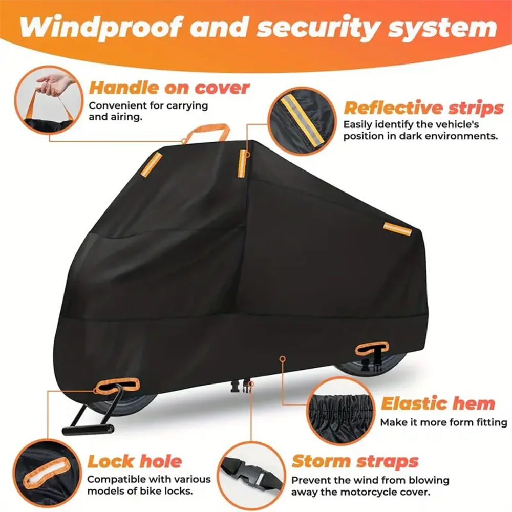 

210D Heavy Duty Motorcycle Cover - All Season Durable Sunproof Waterproof Dustproof Scooter Cover with 4 Reflective Strips and L