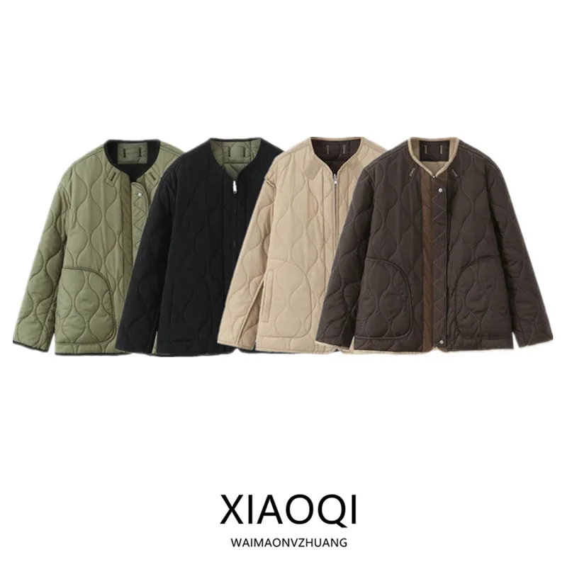 

Double-Sided Cotton Jaet 2025 Autumn New Arrival Commuter Versatile Women's Faion Casual Sle Long Sve Zipper round Ne