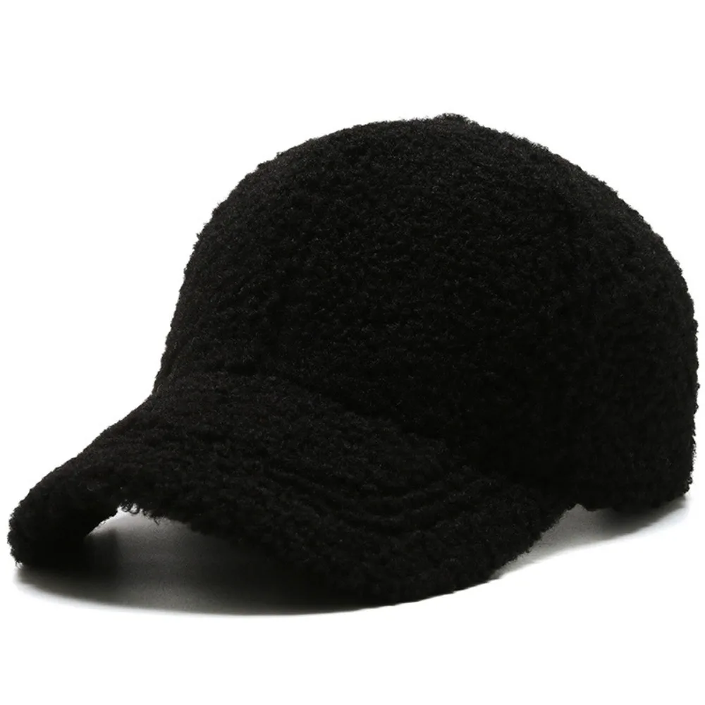 

Casual Fuzzy Lamb Wool Baseball Cap Velvet Thicken Plush Snapback Windproof Keep Warm Winter Peaked Cap Autumn