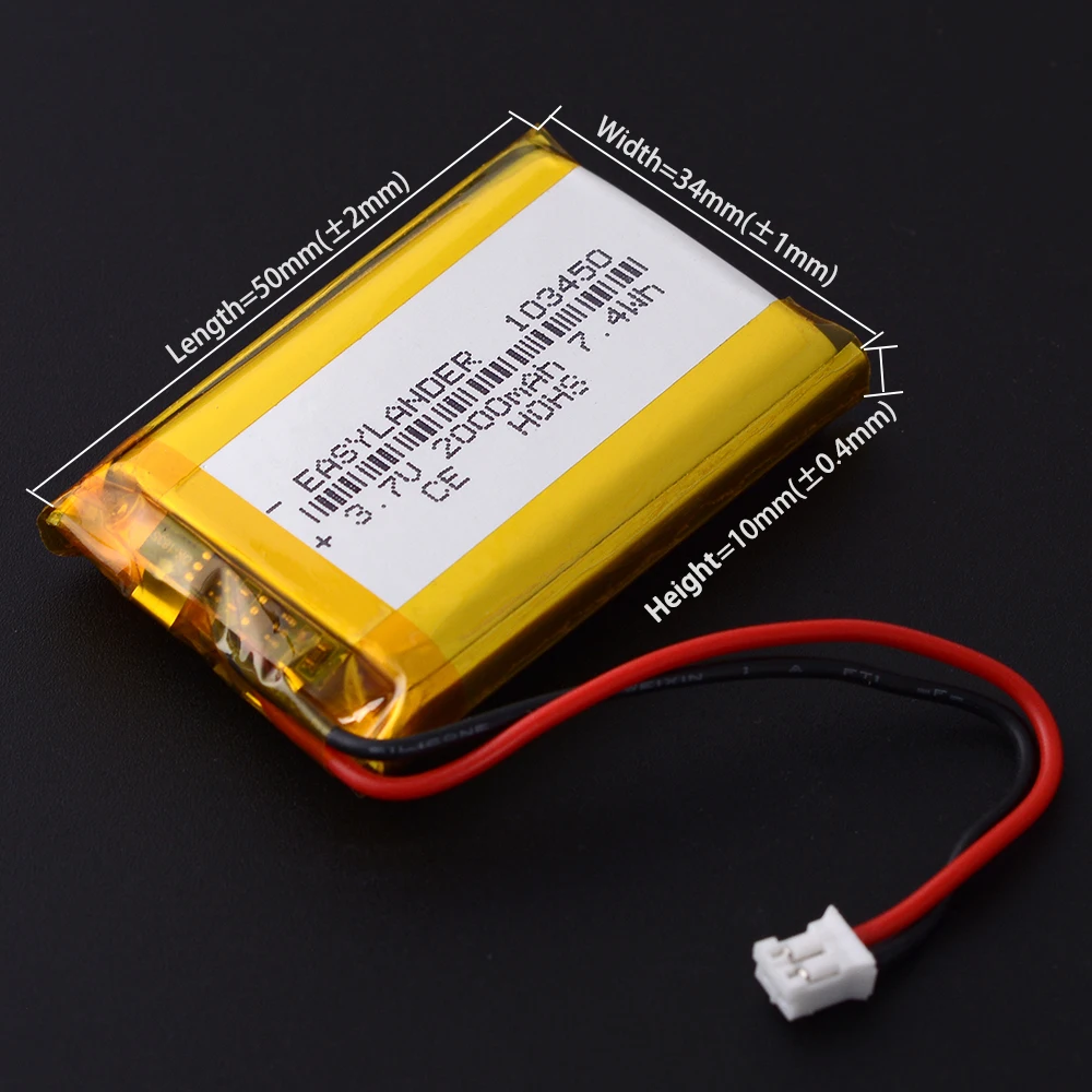 5Pcs/Lot JST2.0 2P  303450 403450 603450 703450 803450 903450 3.7V 2000mAh 103450 Lithium Li-ion Polymer Battery