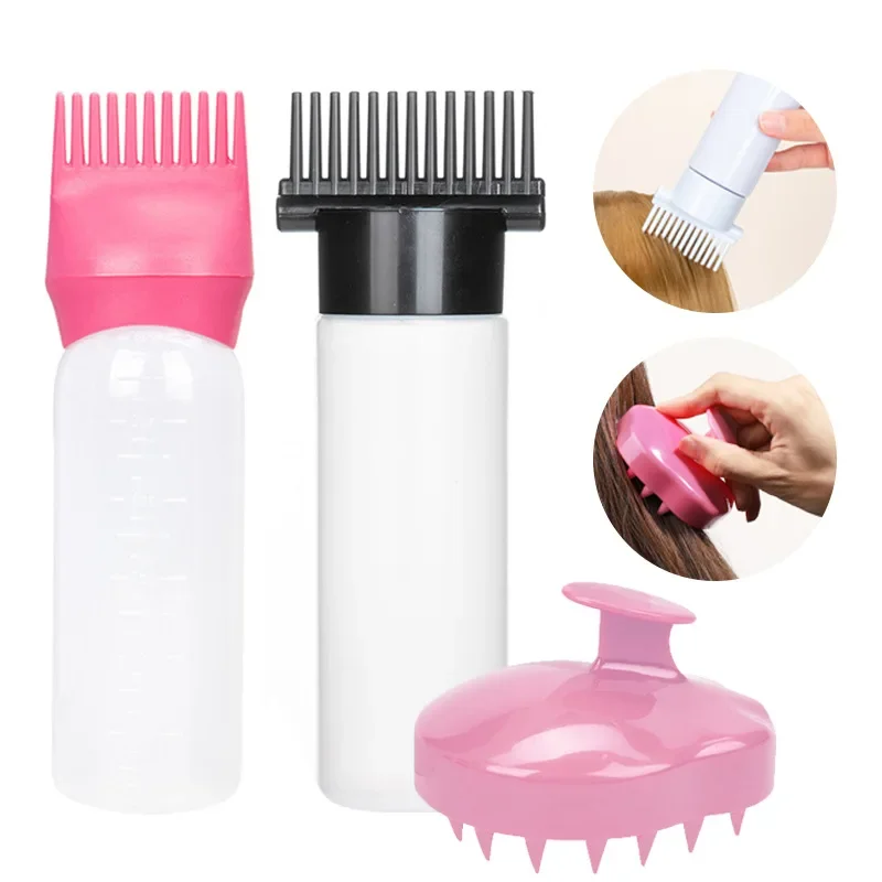 180ML Hair Dye Applicator Refillable Shampoo Bottle Hair Oil Brush Bottles Root Comb Barber Hair Coloring Dyeing Styling Tools