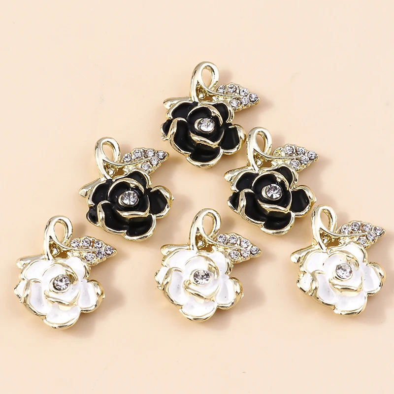 Leslie 4pcs 16*18mm Gorgeous Gold Color Crystal Blooming Rose Charms for Handmade DIY Necklace Earring Pendants Wedding Jewelry