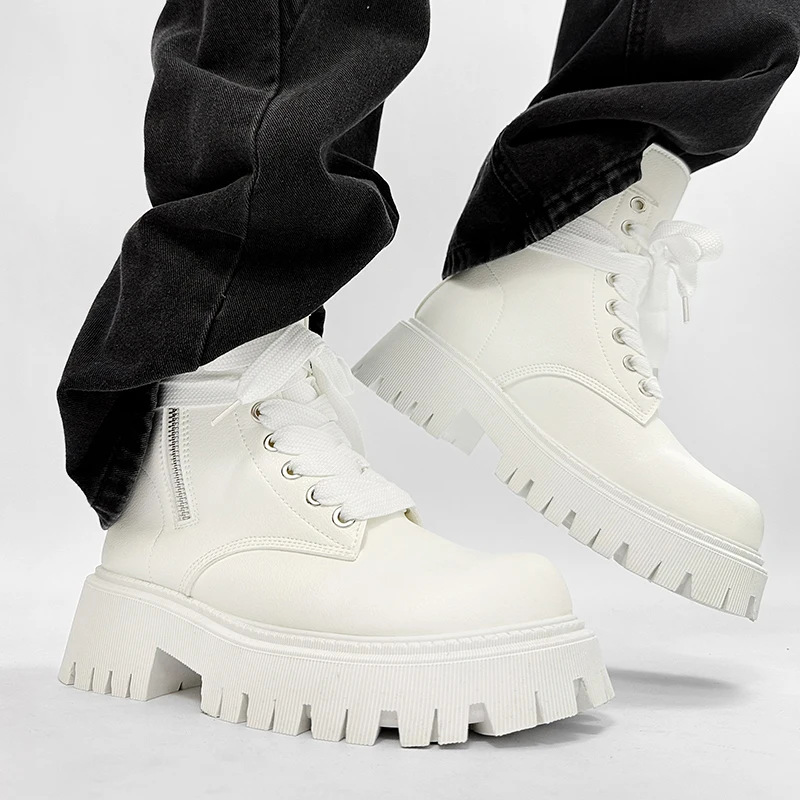 Botas de motocicleta masculinas da moda de rua plataforma designer botas de tornozelo para homens estilo britânico preto sapatos de ferramentas homem botas de motociclistas