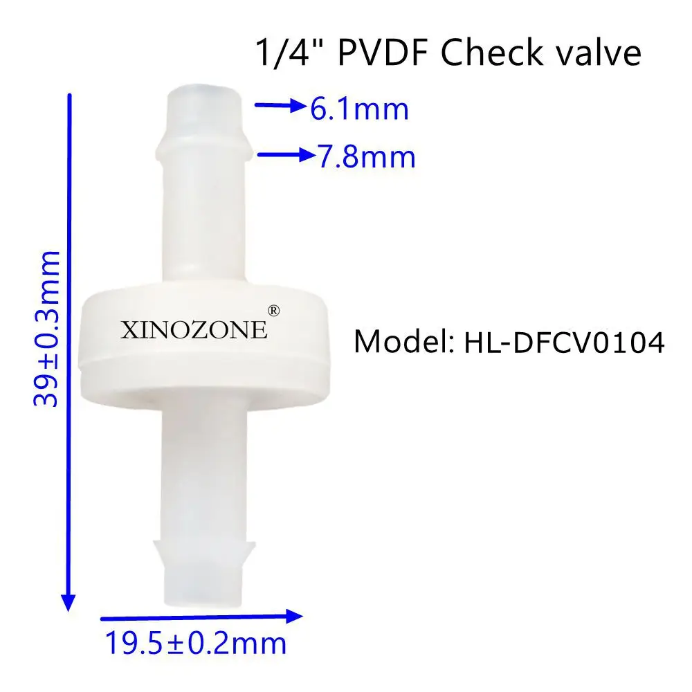 1/4in plastikowy zawór zwrotny zawór ozonowy zapobiegający cofaniu wody membrana OD 6.5mm materiały PVDF HL-DFCV0416