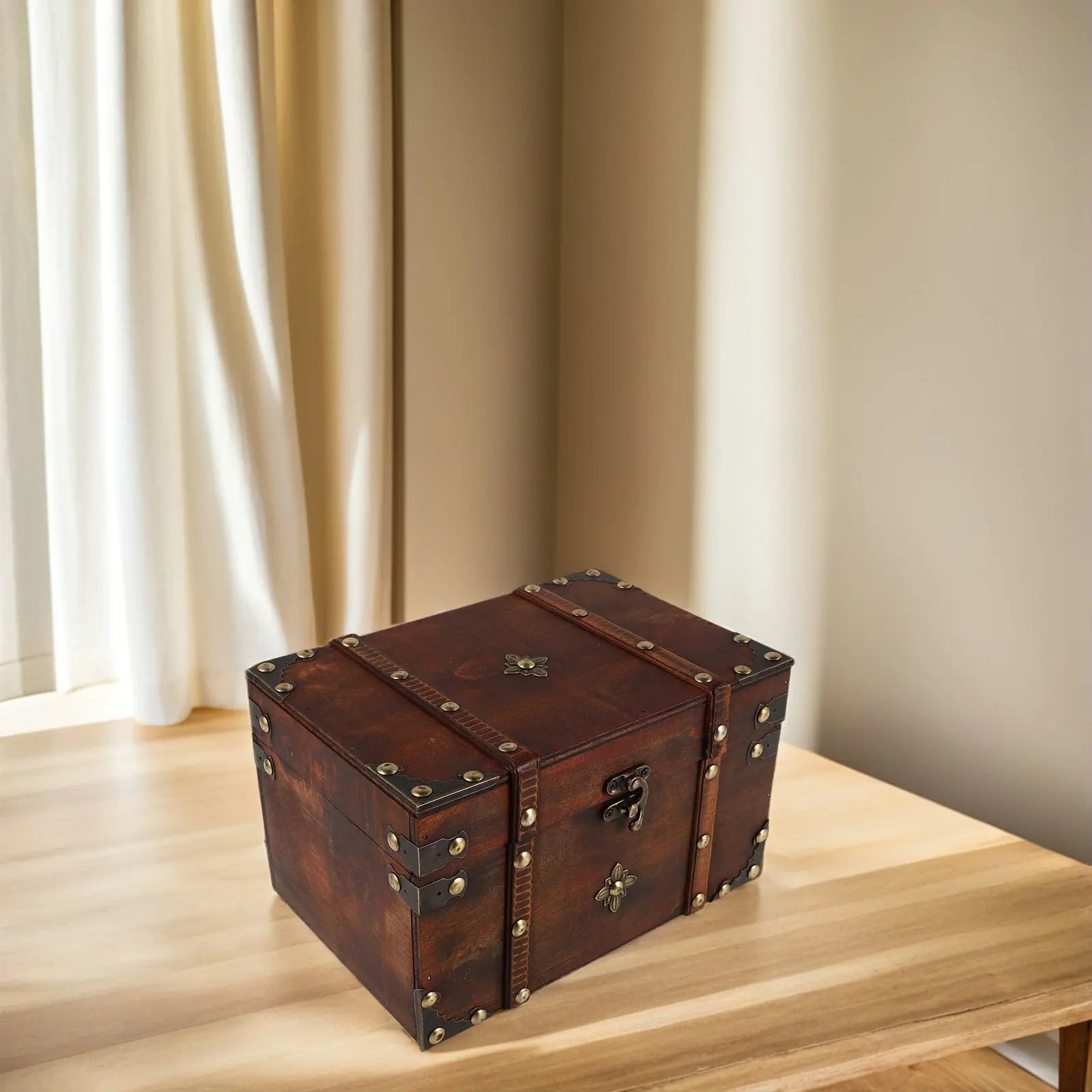 Wooden Jewelry Storage Box Vintage Design Lock Mechanism for Earrings Rings Necklaces Watches Beads Travel Organizing Home