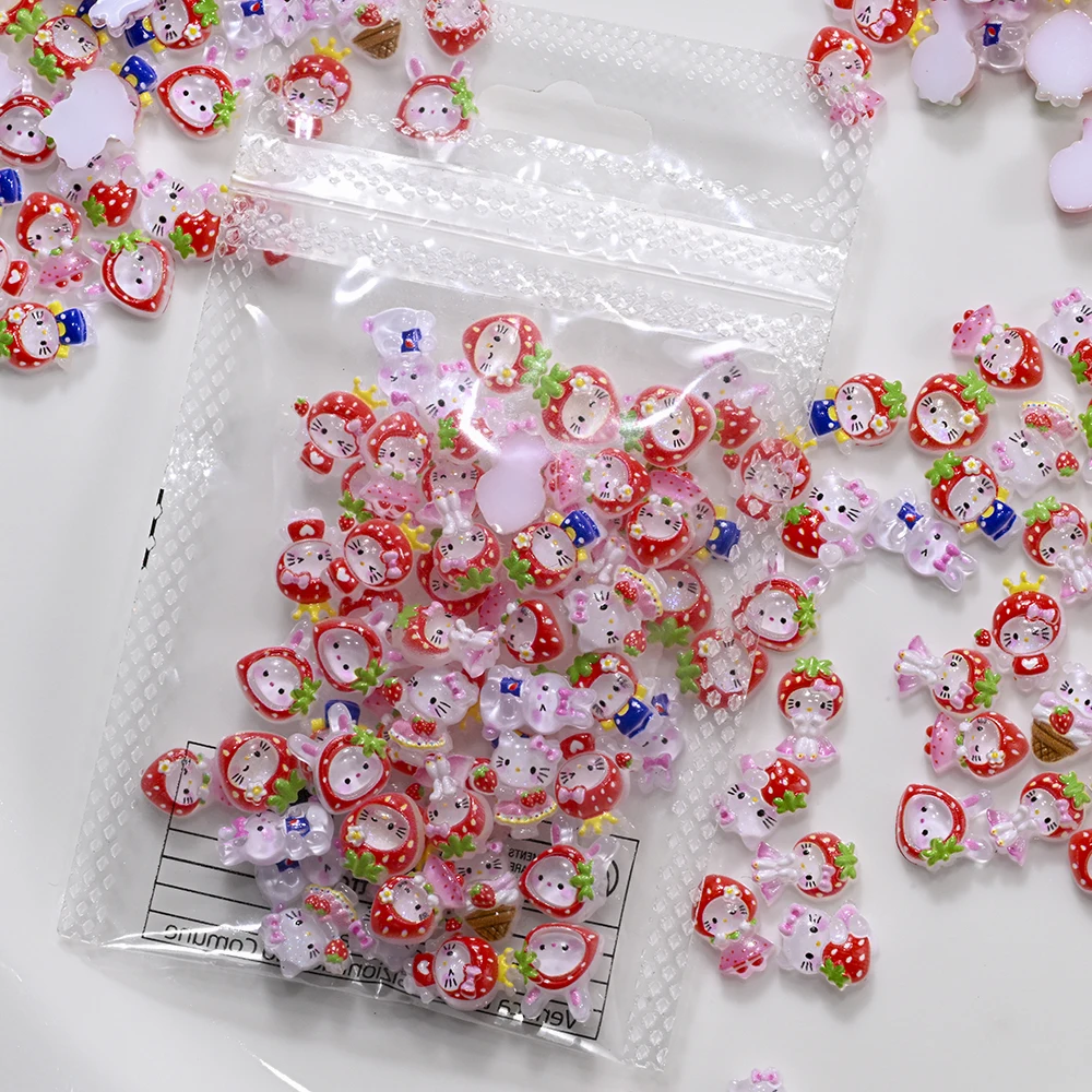 50 قطعة عشوائيا مرحبا كيتي الفراولة مسمار السحر Kawaii شفافة لامعة الآيس كريم مرحبا كيتي مسمار الديكور سانريو مانيكير