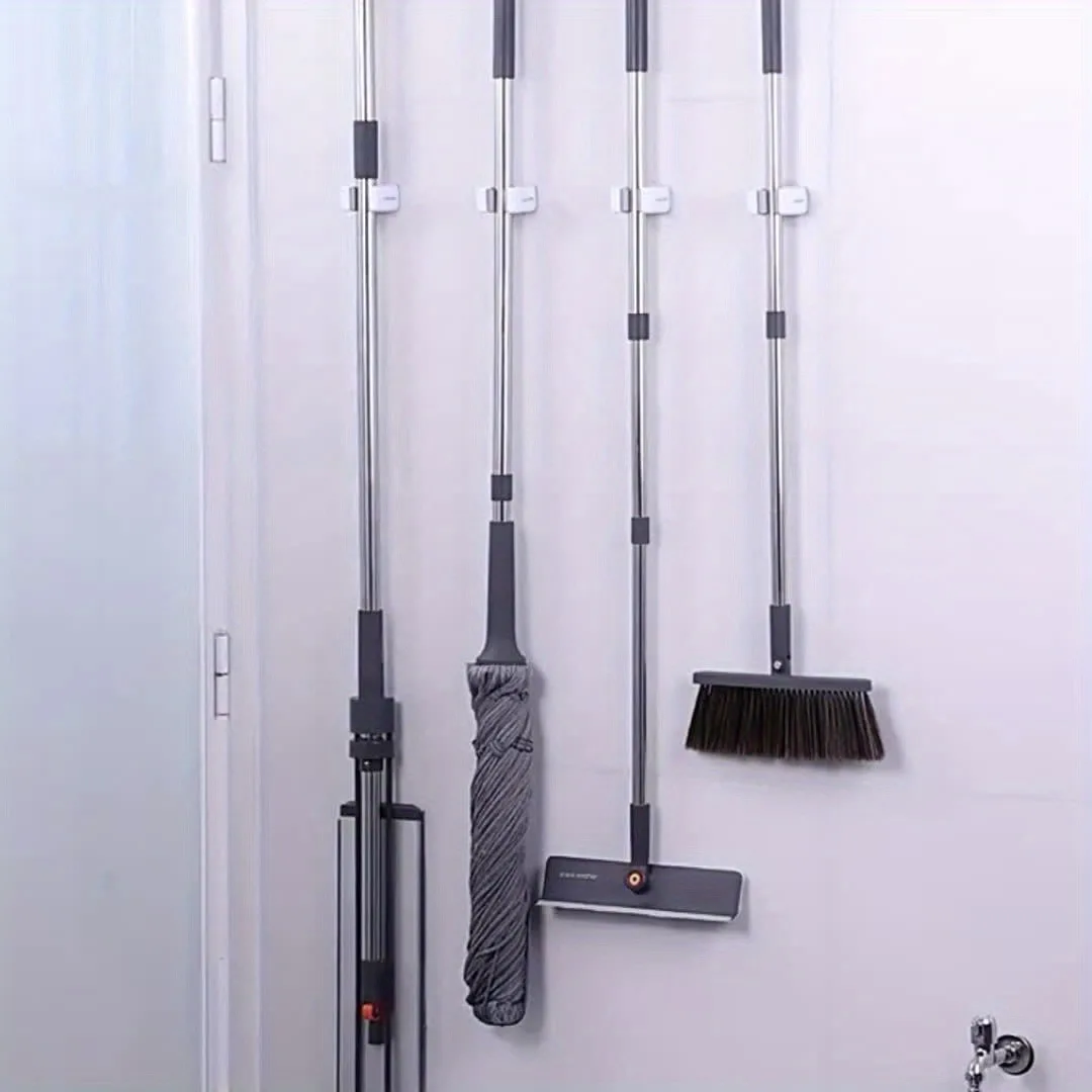 Wall-Mounted Mop and Broom Rack, No-Drill Wall Storage Rack, Multi-Functional Tool Holder for Bathroom and Kitchen, Garden Clean