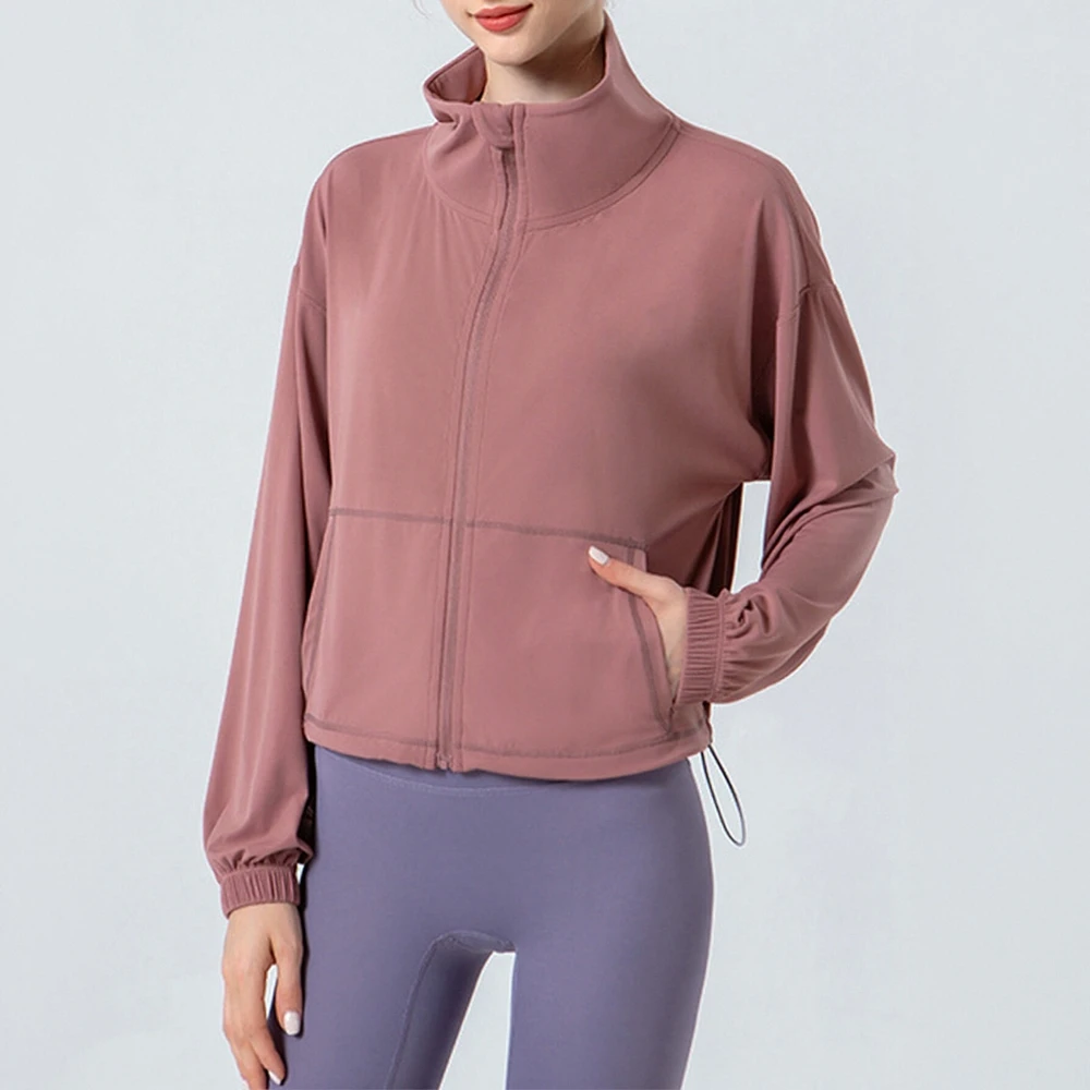 

Женский кардиган с длинными рукавами, однотонный, с карманами на молнии, воротником-стойкой, осень-зима, повседневный базовый модный женский топ