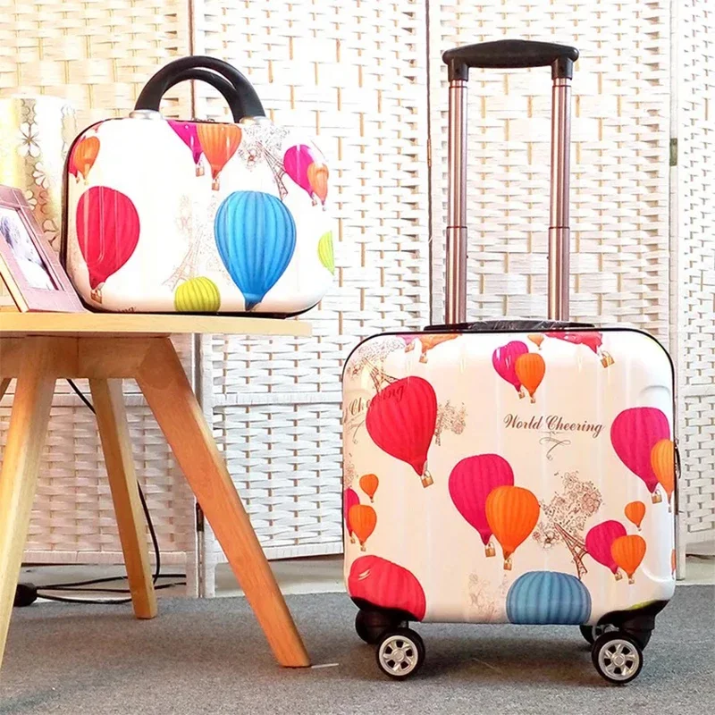 Popular carry on travel luggage set fashion mini trolley suitcase with cosmetic bag 18 inch boarding box travel rolling luggage