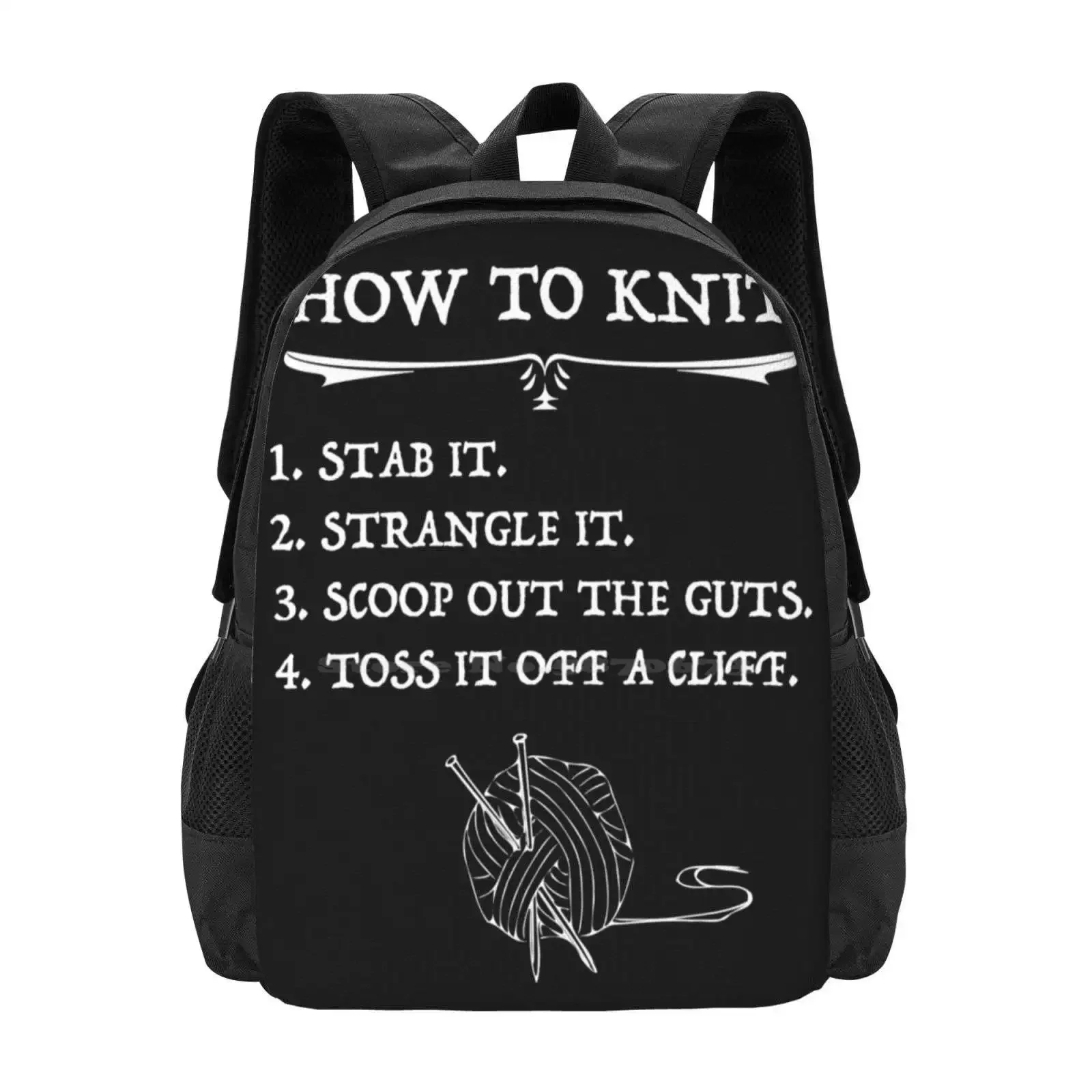 

How To Knit Halloween Style Hot Sale Schoolbag Backpack Fashion Bags Beginner Crafts Funny Mnemonic Knitter Knitting Humor Stab