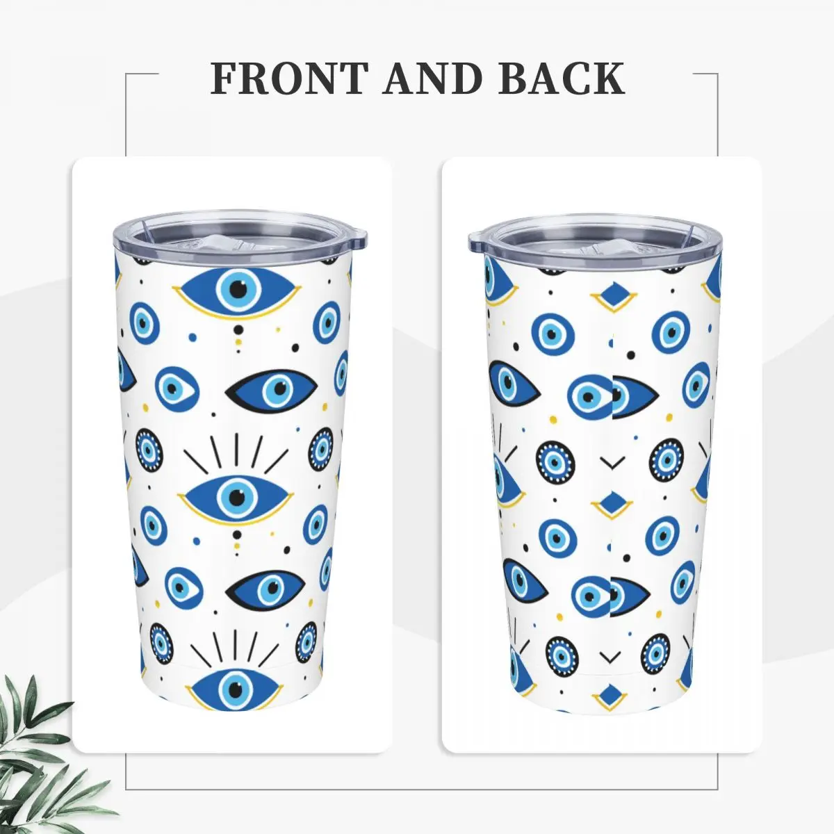 Nazar Evil Eye Charms Tumbler Vacuum Insulated Turkish Amulets Thermal Cup Stainless Steel Double Wall Mugs Water Bottle, 20oz