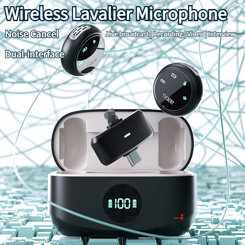 Wireless Lavalier Microphone, Magnetic Lapel Mic, Noise Reduction, Dual-interface Fit for iPhone,Android,USB C,TikTok,Vlog