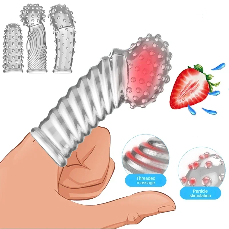 Mangas de dedo para estimulación del punto G, Juguetes sexuales de masaje de clítoris para mujeres, anillos de pene, retraso sexual, juegos de parejas, condón reutilizable retardante