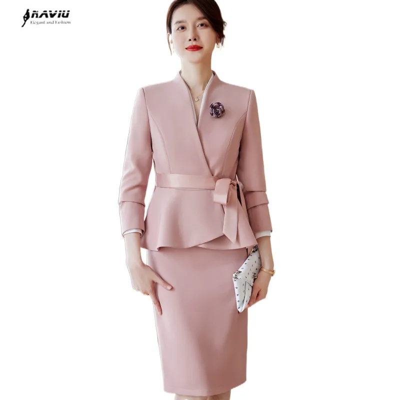 NAVIU Professional Suits Women High End Temperament New Autumn Formal Slim Blazer And Skirt Sets Office Lady Work Wear Black