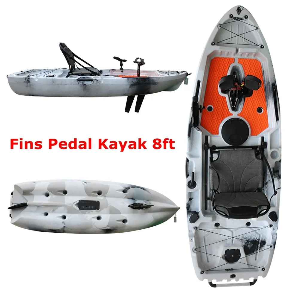 8' Foot Pedal Drive Inflatable Kayak HDPE Hull Plastic Material with Rudder Sit-On-Top Fishing Kayak 3 Year Warranty