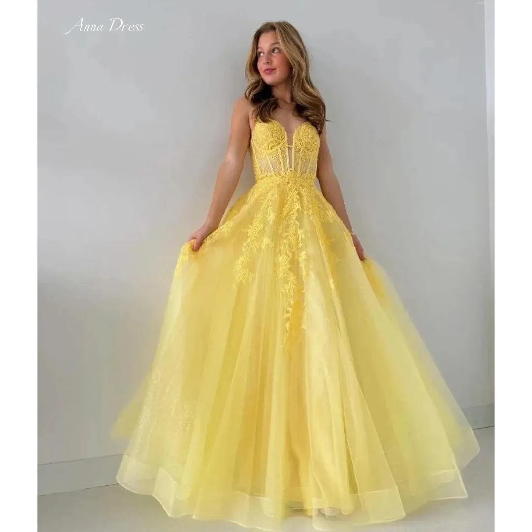 

Anna Gauze Wedding Party Dress Evening Dresses for Special Occasions Lace Appliqué A Word Spaghetti Straps Custom Made Prom