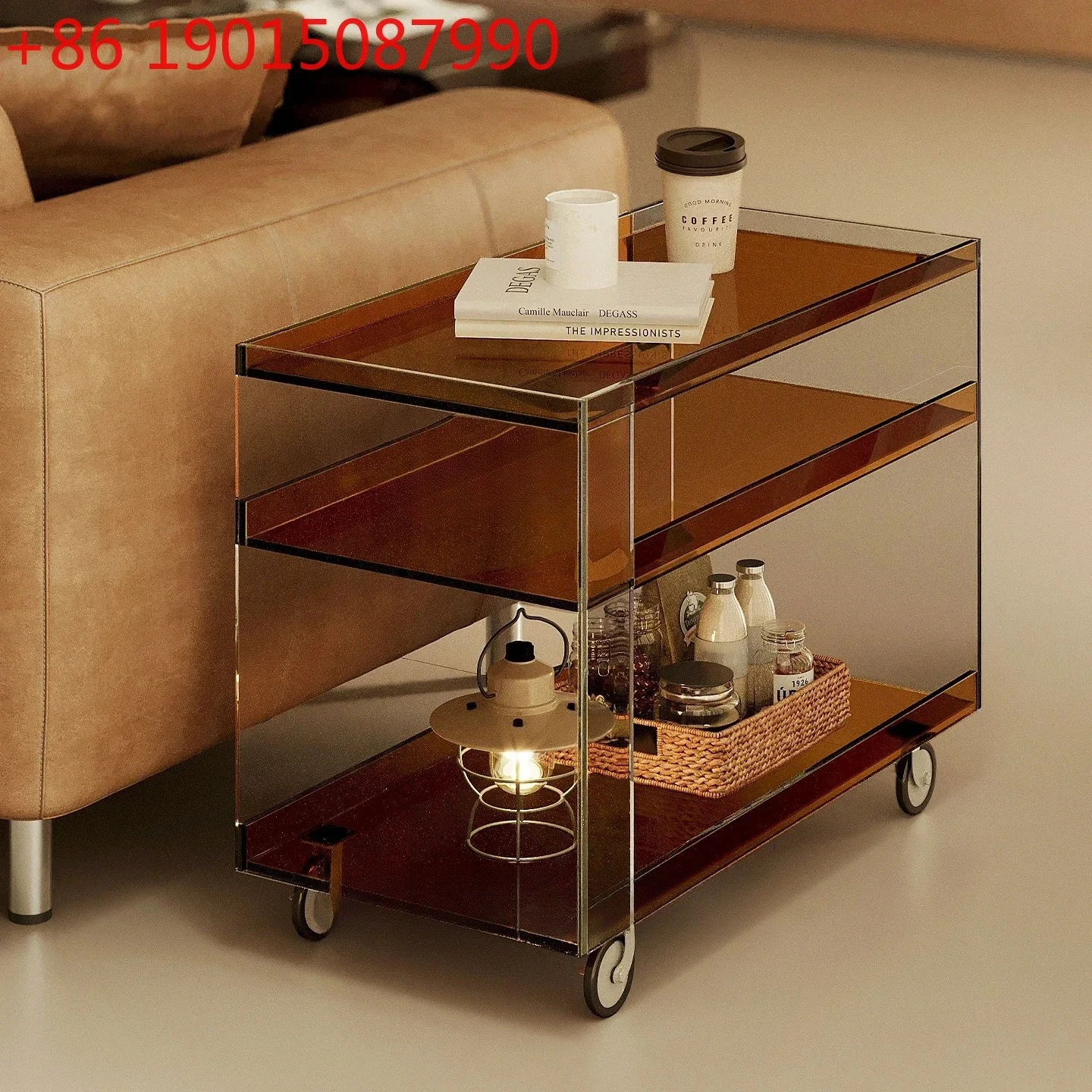 

Cy56 a26 Light luxury coffee table mobile trolley acrylic edge dining car living room tea table rack