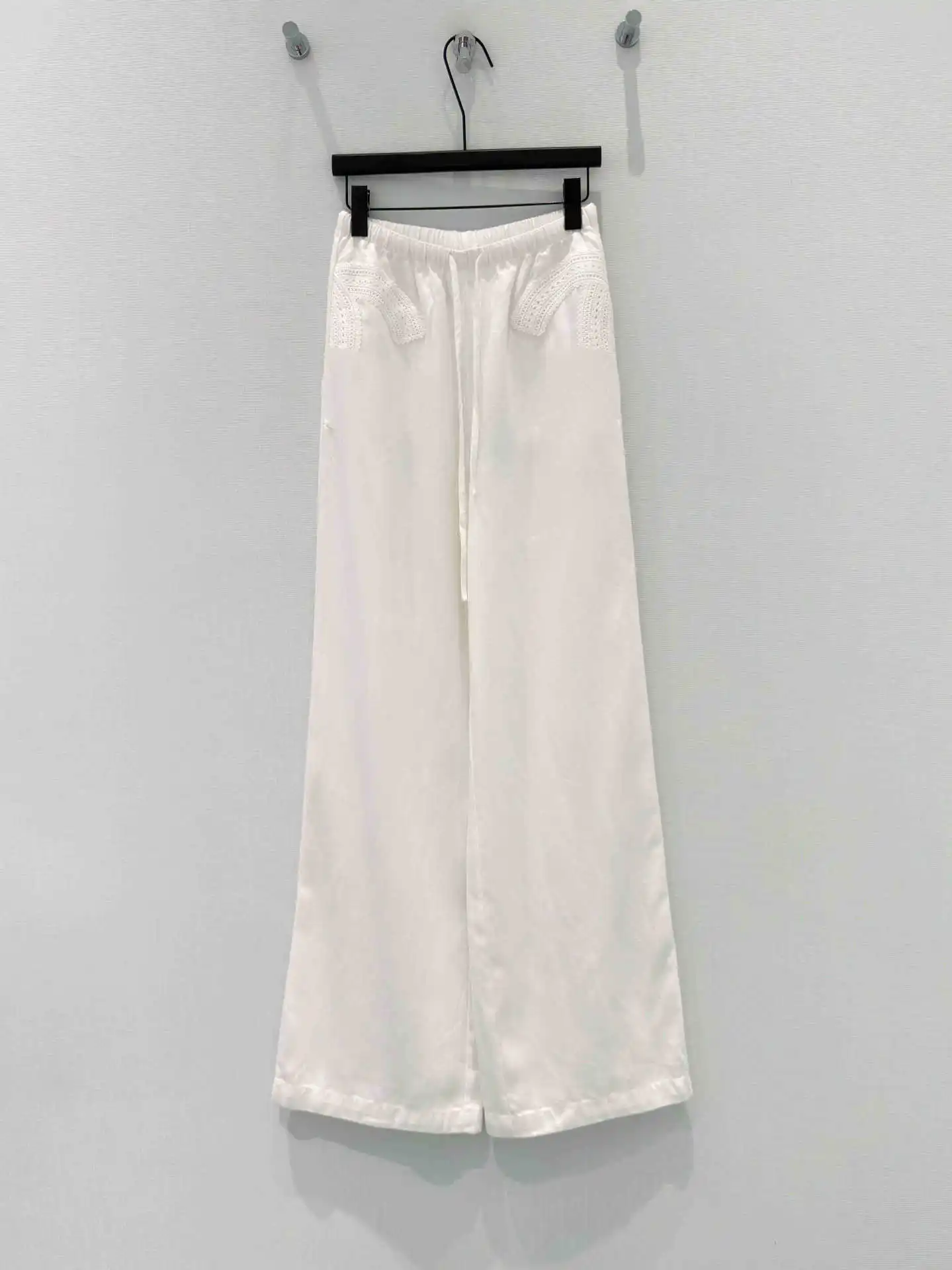 Laid-back Style Embroidered Lace Wide Leg Jeans Women's Elastic Waist Slimming Drapey Casual Trousers Trendy Summer Jeans