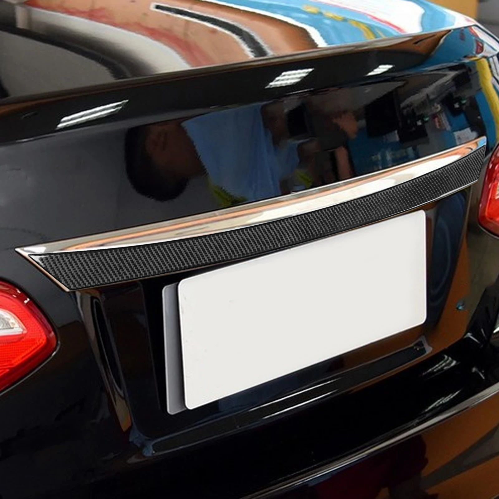 Carbon Fiber Rear Trunk Decorative Strip Panel Car Interior Accessories Trim Modified Sticker For Nissan Altima Teana 2013—2018
