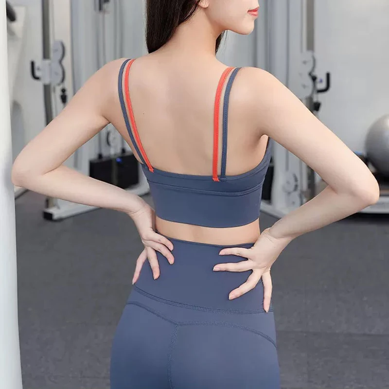 Women's yoga sports bra, shoulder straps with color blocking design, camisole yoga fitness bra image 2