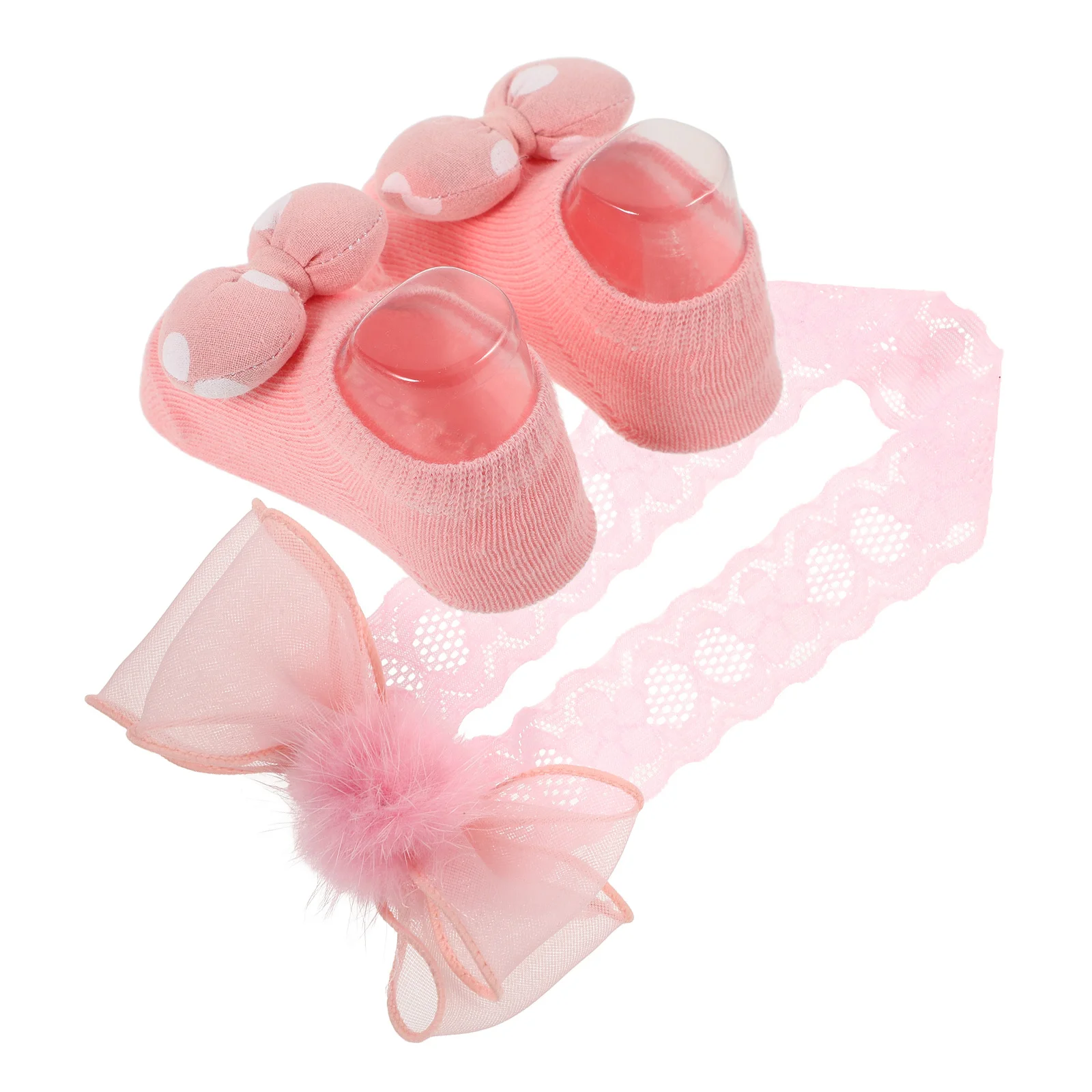 

1Set Baby Headband Socks Set Easy Wear Practical Convenient Accessory for Busy Parents Baby Headband and Socks