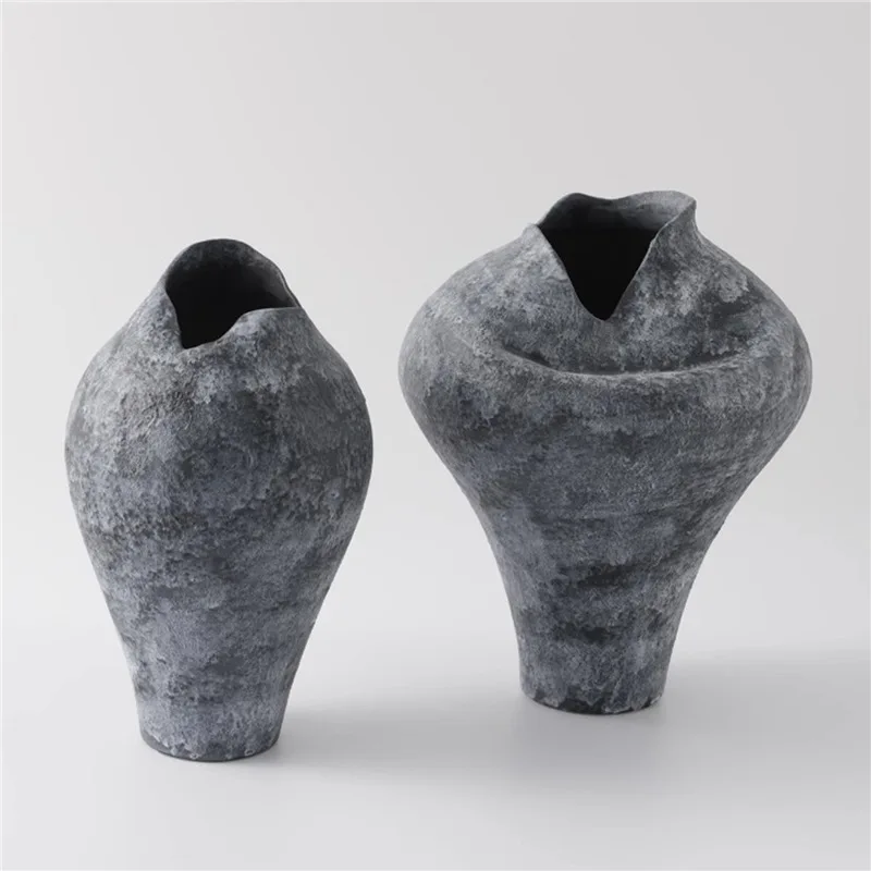 Blue vase abstract irregular ceramic  ware Italian   luxury  insert wabi-sabi wind living room entrance decoration ornament