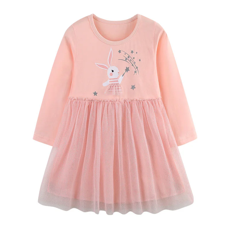 

Jumping Meters 2-7T Long Sleeve Girls Dresses Children's Autumn Spring Kids Clothes Birthday Toddler Kids Frocks Baby Wear