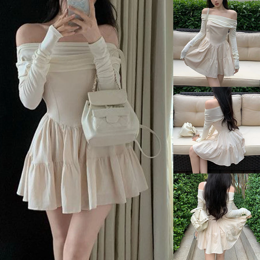 Vestido preto linha a fora do ombro vestido elegante streetwear casual fora do ombro estilo S-2XL tamanhos disponíveis design leve estiramento