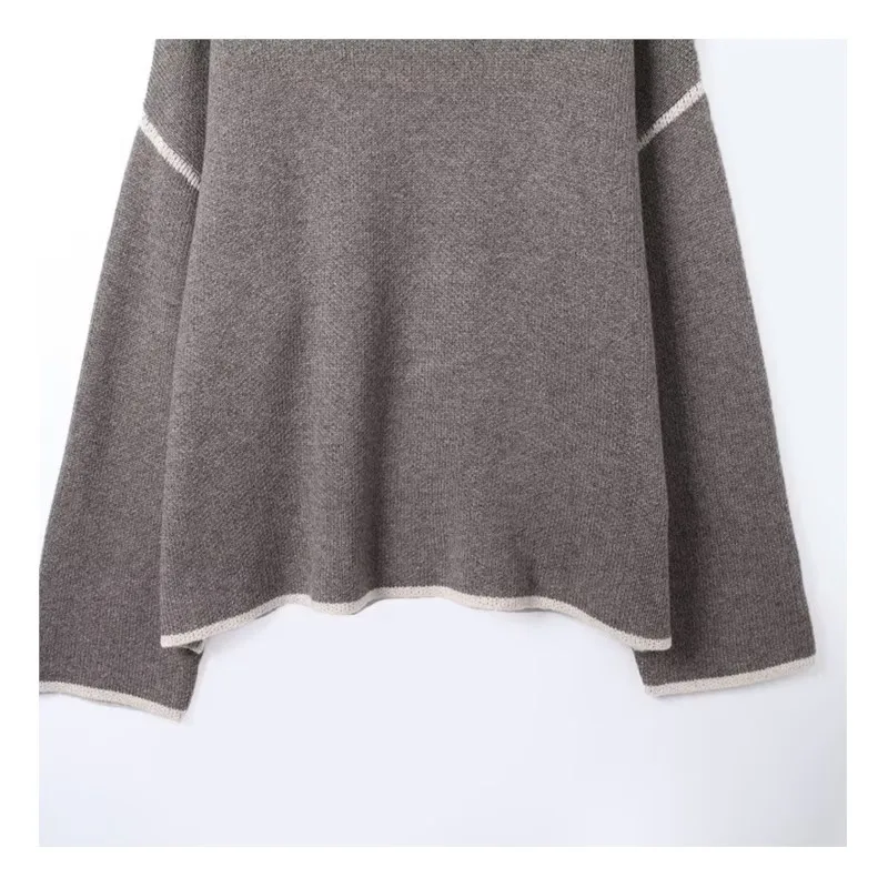 Dames kleurblokkering getrimd gebreide sets lange mouwen coltrui tops hoge taille rechte buis kirts 2-delige set outfits