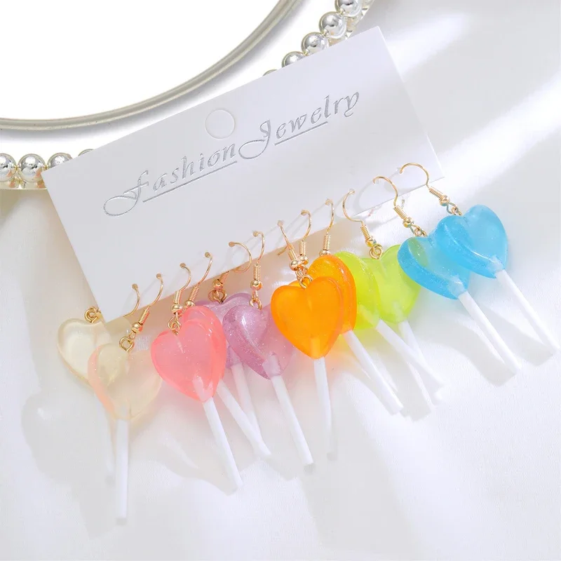 New Cartoon Heart Ice Cream Milk Tea Earrings Set for Women Girl Cute Colorful Geometric Animal Drop Earring Trendy Jewelry Gift