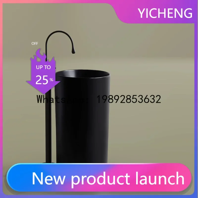 i5.11  matte black round column basin hotel ceramic wash basin non-porous wall outlet floor-standing wash basin