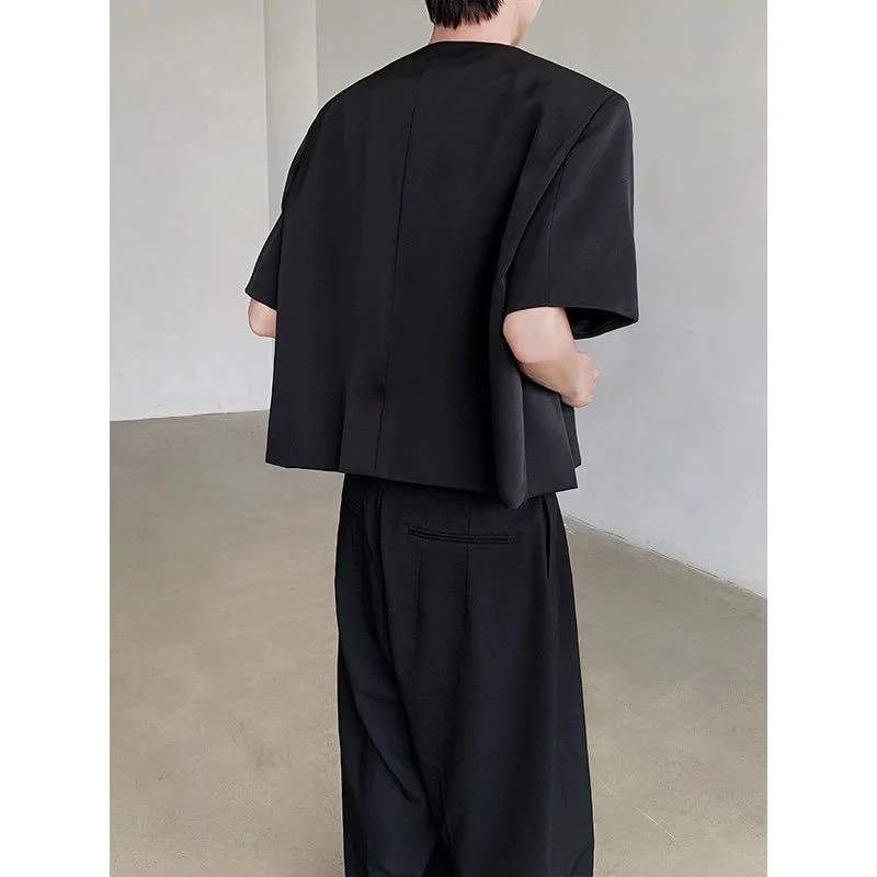 

New Chinese Sle Men's ort Sve Jaet Summer Design oulder Padded ort Length Casual Sle round Ne Four Seasons