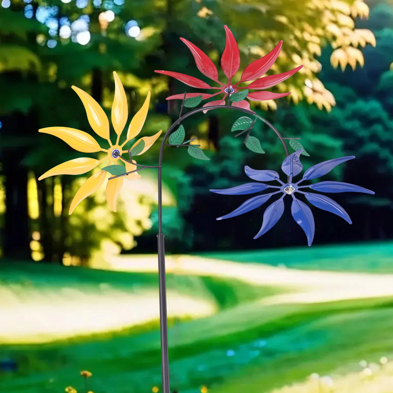 Colorful Flower Wind Spinner Garden Decor Colorful Windmill 30*20*95cm Garden Decor Dynamic Movement Easy Assembly