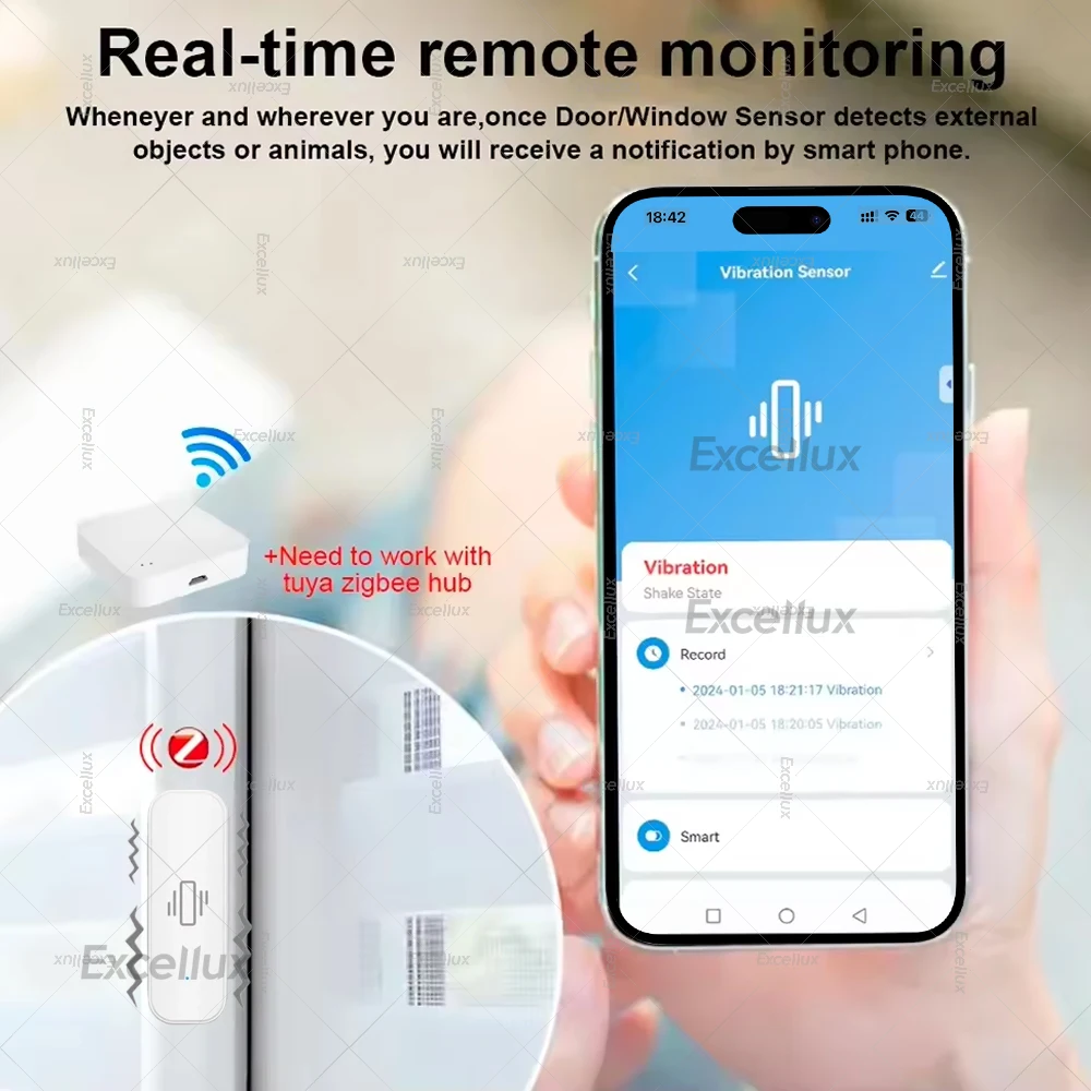 Tuya Smart Life Vibration Sensor ZigBee Tuya Sensor Monitor App Control Home Security Protection Zigbee Sensor Motion ShockAlarm
