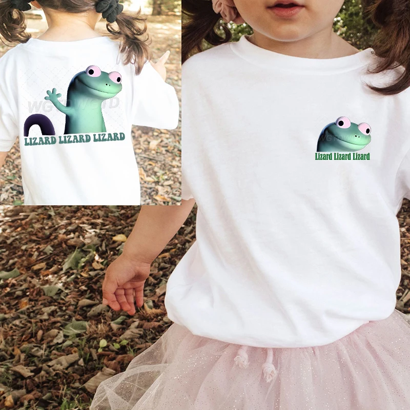 

Cute Cartoon Lizard Print T-shirts Girls Boys Summer Lovely Short Sleeve Casual Cotton Tees Children Funny Lizard Meme Tshirts