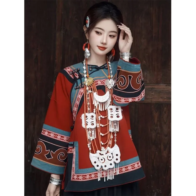 New women's clothing set with ethnic style printed handcrafted performance costumes for films and TV dramas