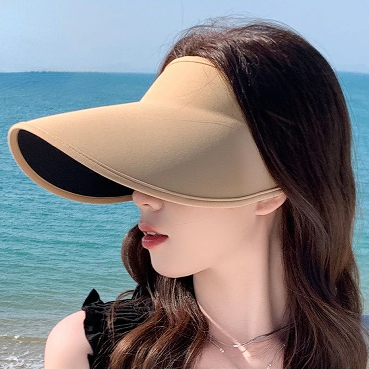 Women's Korean Style Extended Wide Brim Seamless Sun Hat UV Protection Full Coverage Outdoor Lightweight Open Top Cap