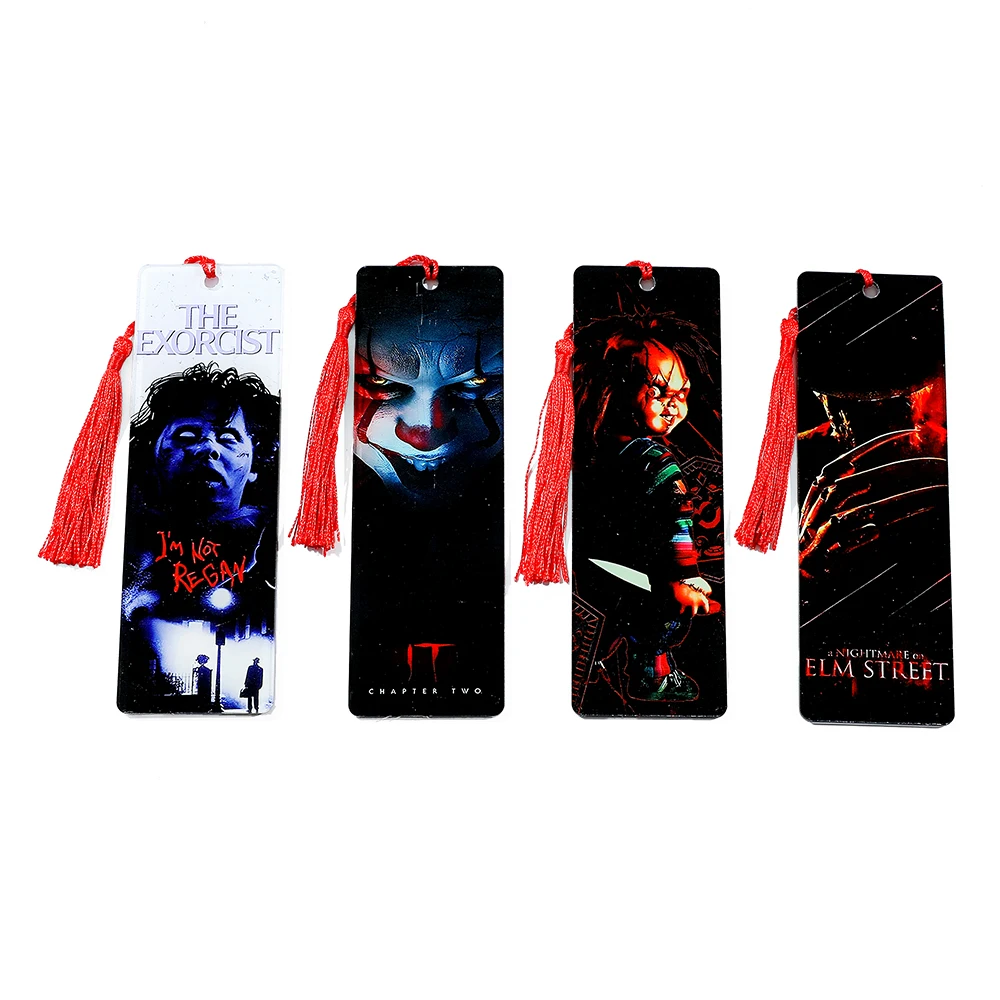 Four Great Assassins in Horror Movies Acrylic Tassel Bookmarks, Christmas page markers for friends, party decoration gifts