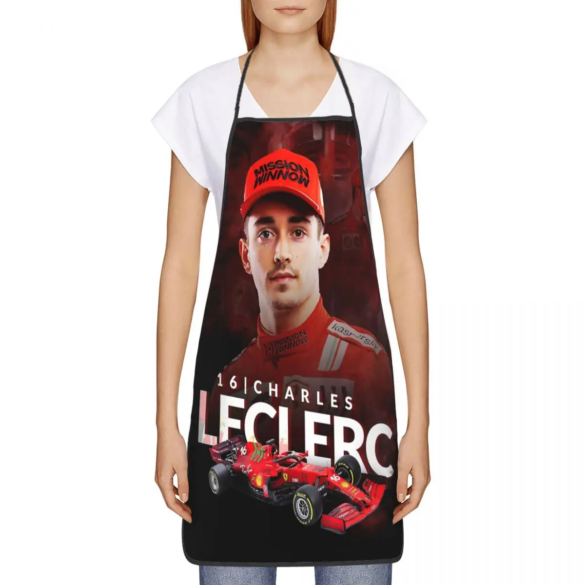 Formula One Racing Leclerc Charles Apron for Women Men Unisex Bib Racer Race Cooking Kitchen Tablier Cuisine Chef Baking