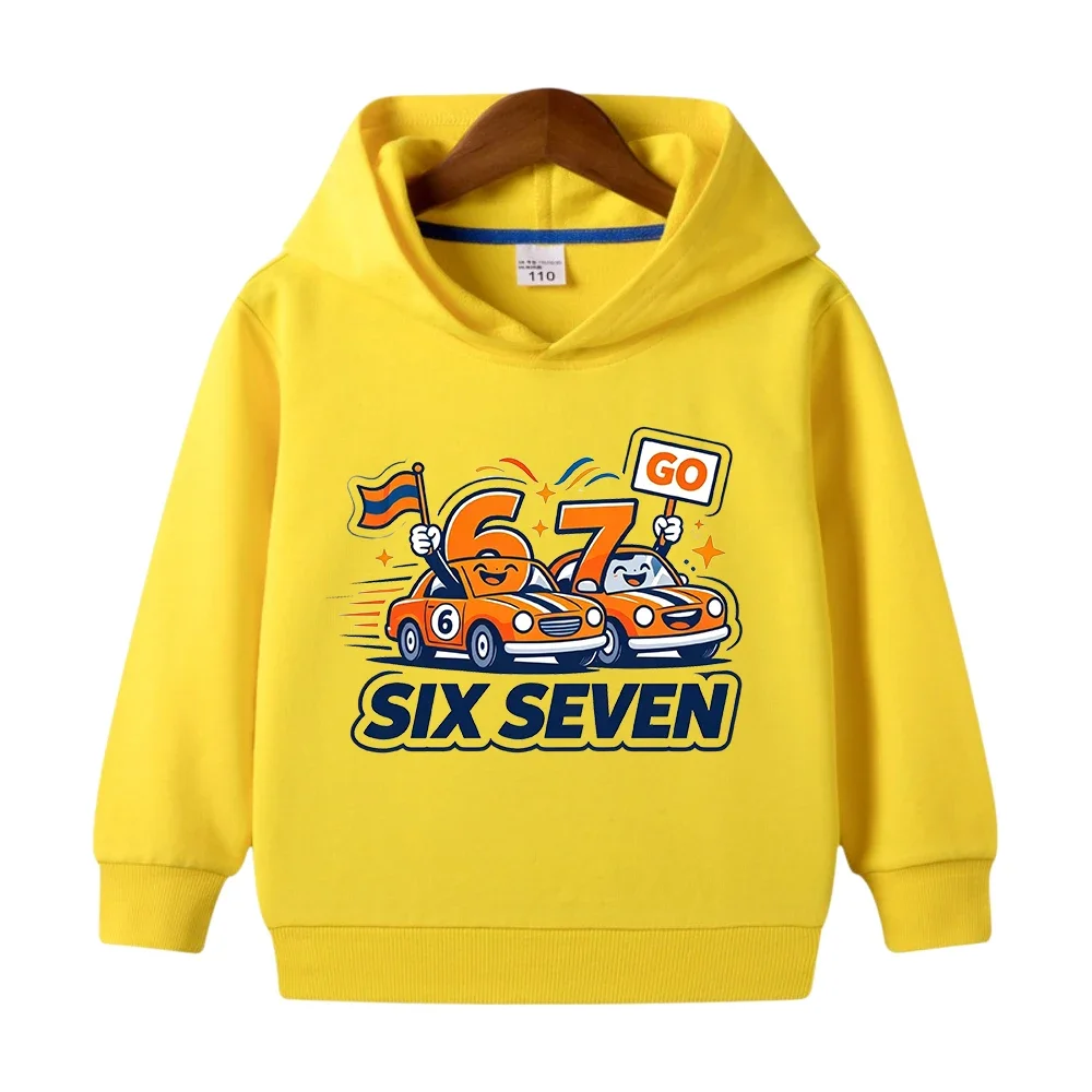 Casual hooded sweatshirt for kids featuring a cartoon car graphic, prints of the numbers 