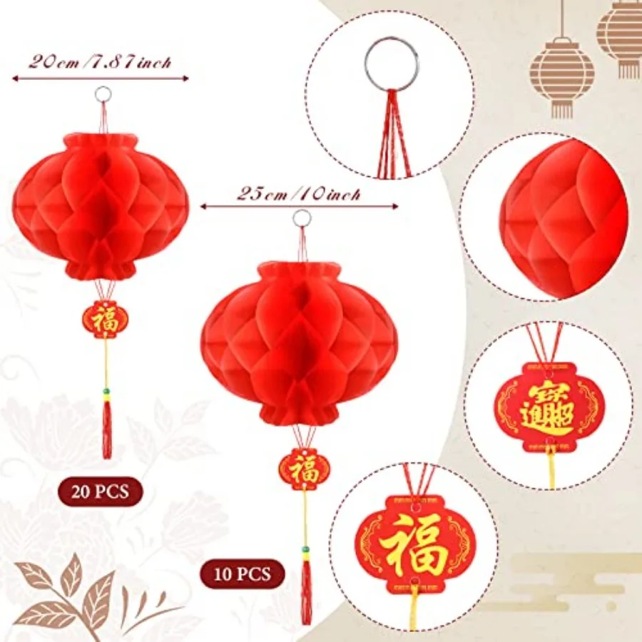 Pieces Chinese New Year Decorations Lanterns, 8 Inch and 10 Inch Red Chinese Lanterns Festival Celebration Supplies for New Yea