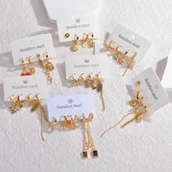 Unique Personality Asymmetrical Tassels Earring Gold Color Love Heart Cherry Dangle Earrings Set Fashion Elegant Jewelry Girls