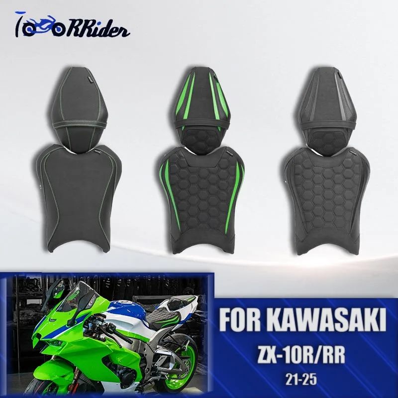 

Front Rear Driver Passenger Seat Cover Pillion For Kawasaki ZX-10R/RR 21-25 Cushion Motorcycle Rider Seat Pad Green PU Covers