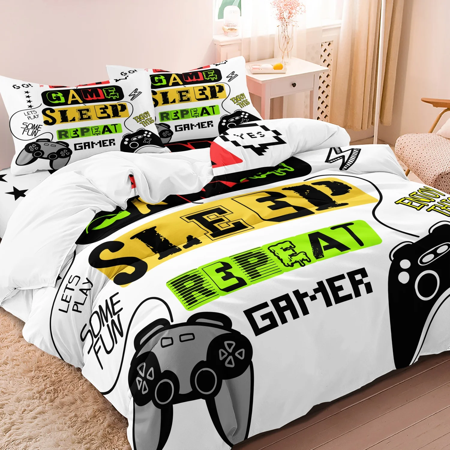 

3pcs Set Game Gamer Printed Duvet Cover Set, Gaming Digital Printed Bedding, for Home Bedroom Dormitory and Hotel Use