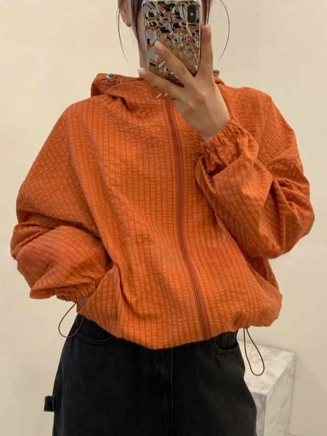 

Ladies' Plaid Hooded irt Jaet Casual Sle Korean Loose Fit Zipper Design Ele Top for Women Autumn Season Faion