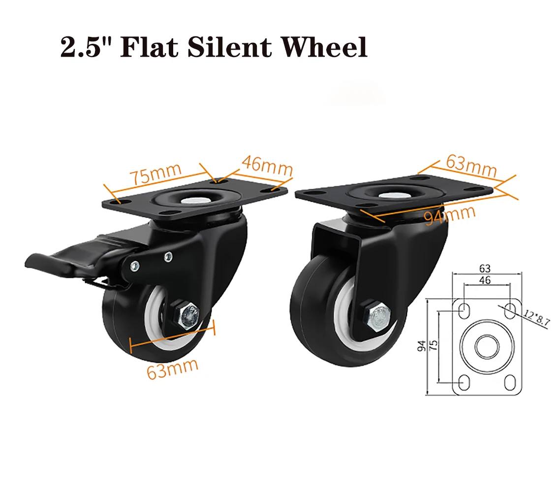 Furniture Caster Heavy Duty 2.5 inch/3 inch 360 Rotatable Swivel Castor Wheels For Platform Trolley Chair Household Accessories