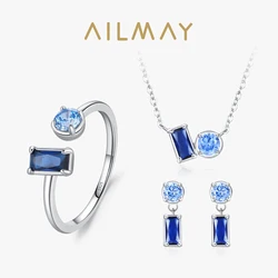 Ailmay 925 Sterling Silver Blue Series Zircon Jewelry Set For Women Wedding Engagement Jewelry